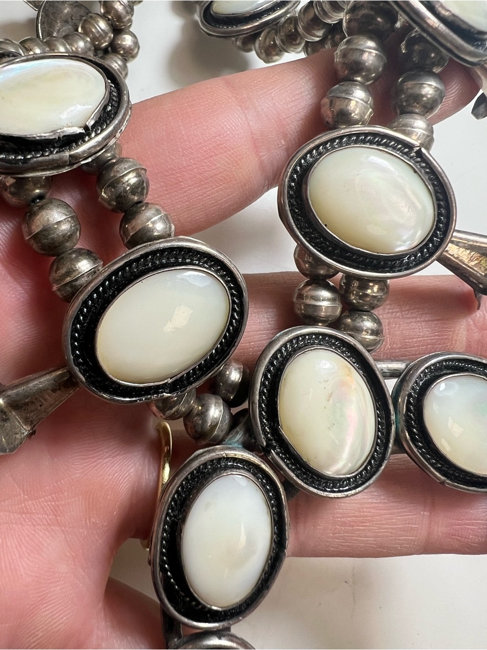 Sterling Silver White Mother-of-Pearl Squash Blossom Necklace - Picture 4 of 16